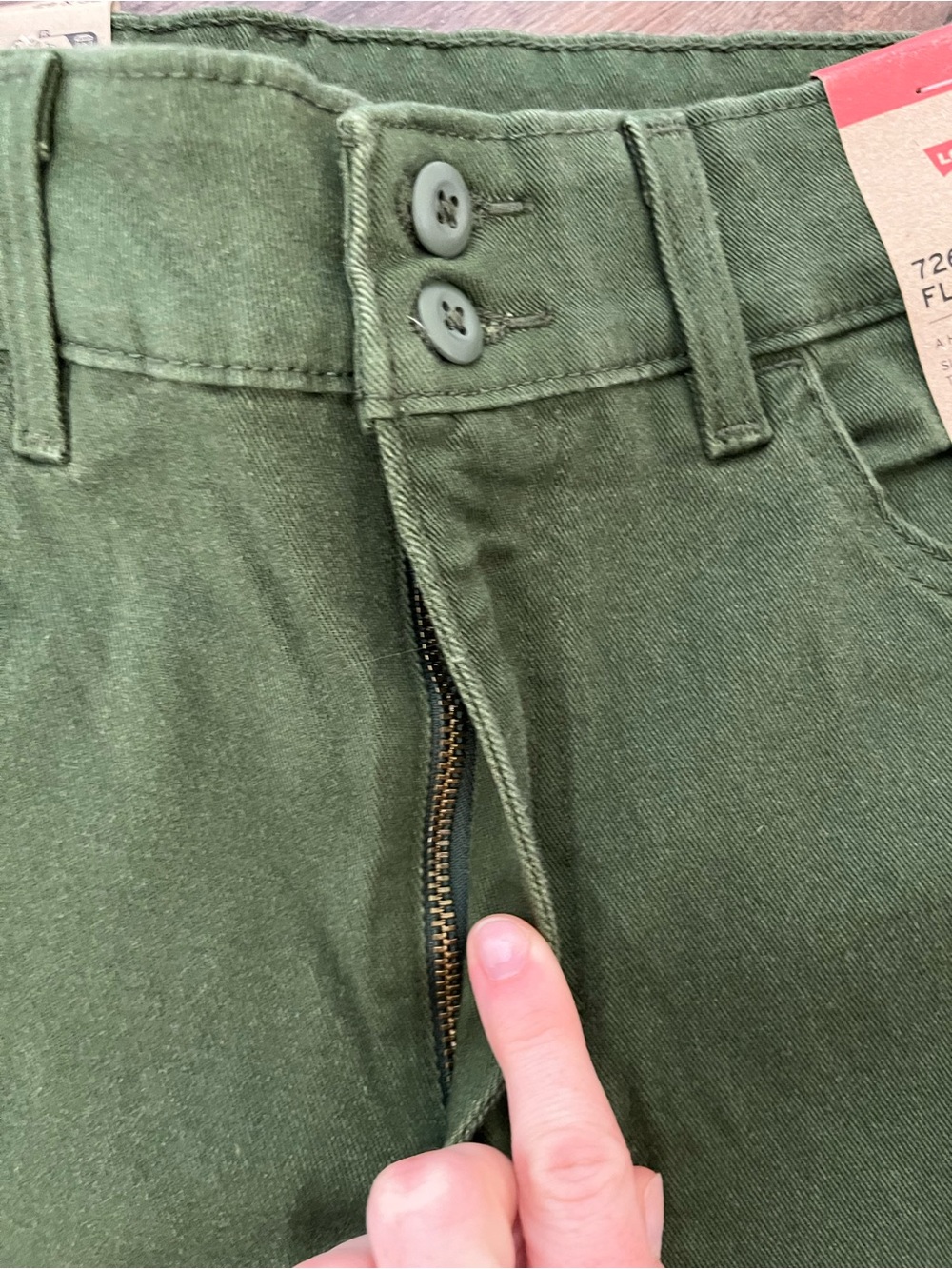 Levi's 726 Western Flare Olive Green Women’s Jeans - 32” Inseam - Picture 6 of 13